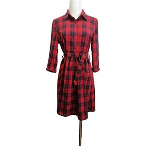 🍓🍓Red & Black Plaid Shirt Dress with Belt